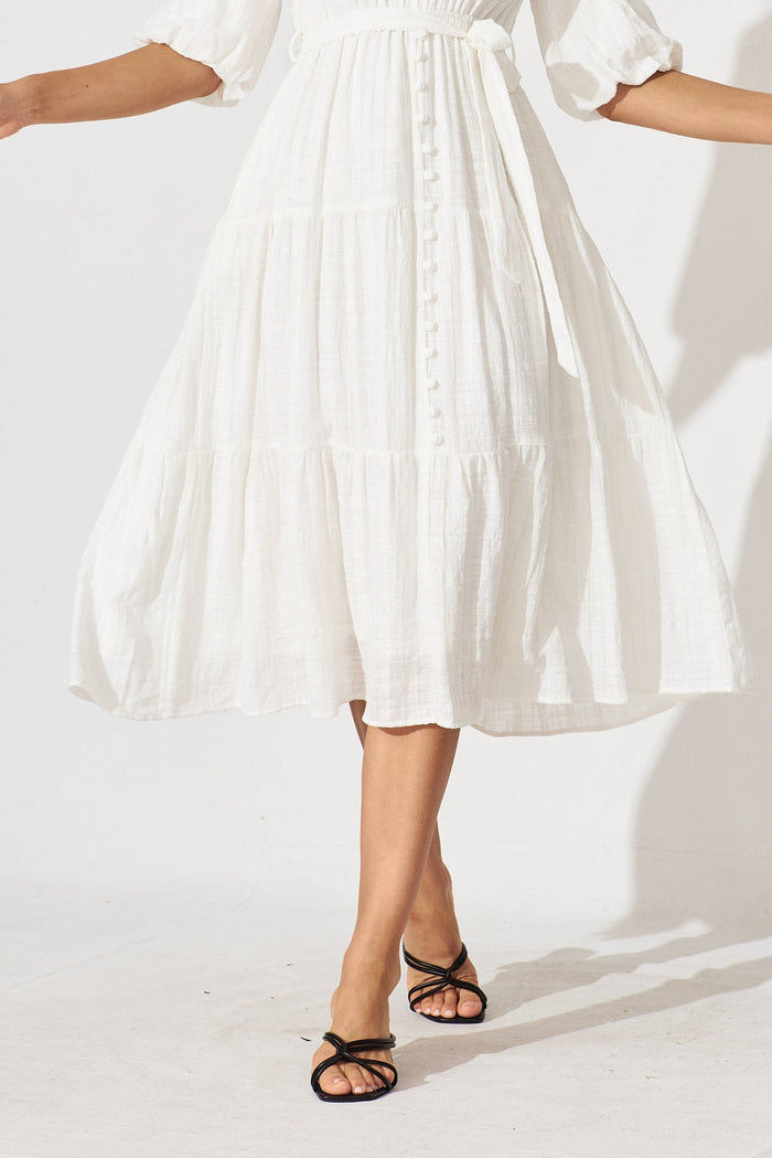 Delina Midi Dress In White Cotton - detail