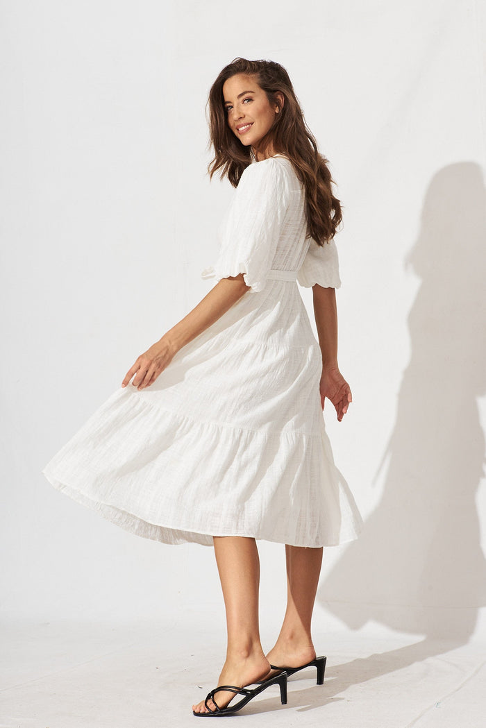 Delina Midi Dress In White Cotton - side