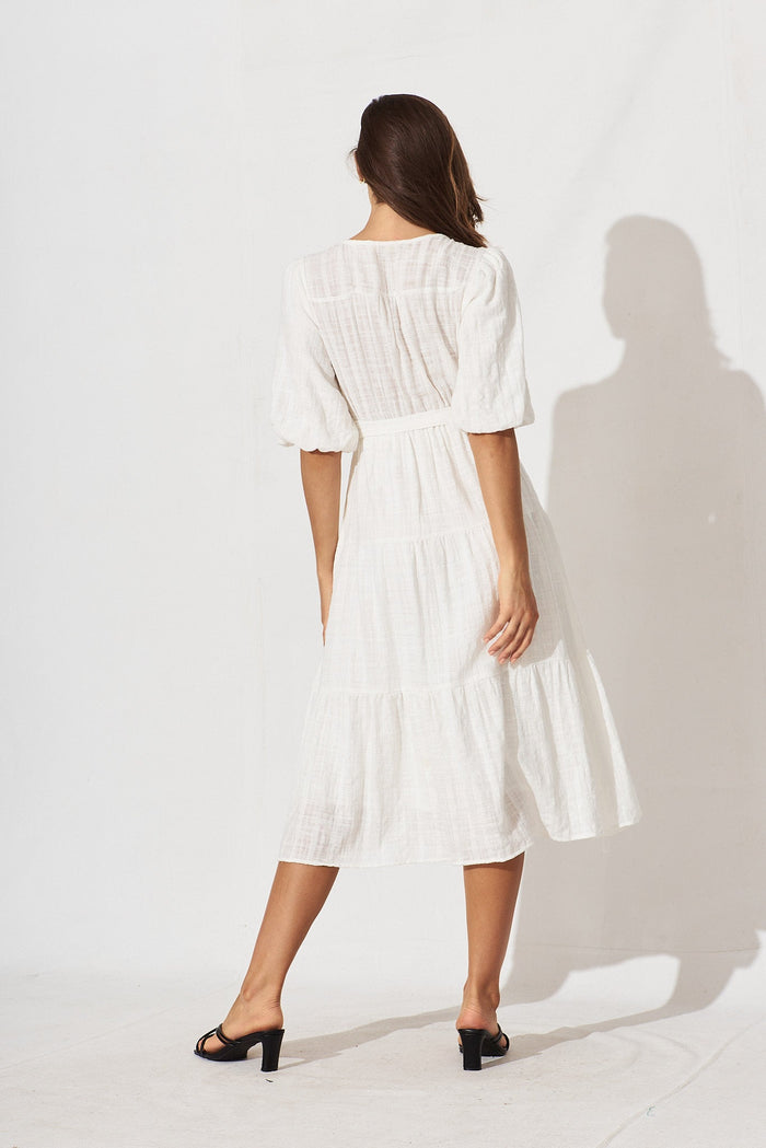 Delina Midi Dress In White Cotton - back