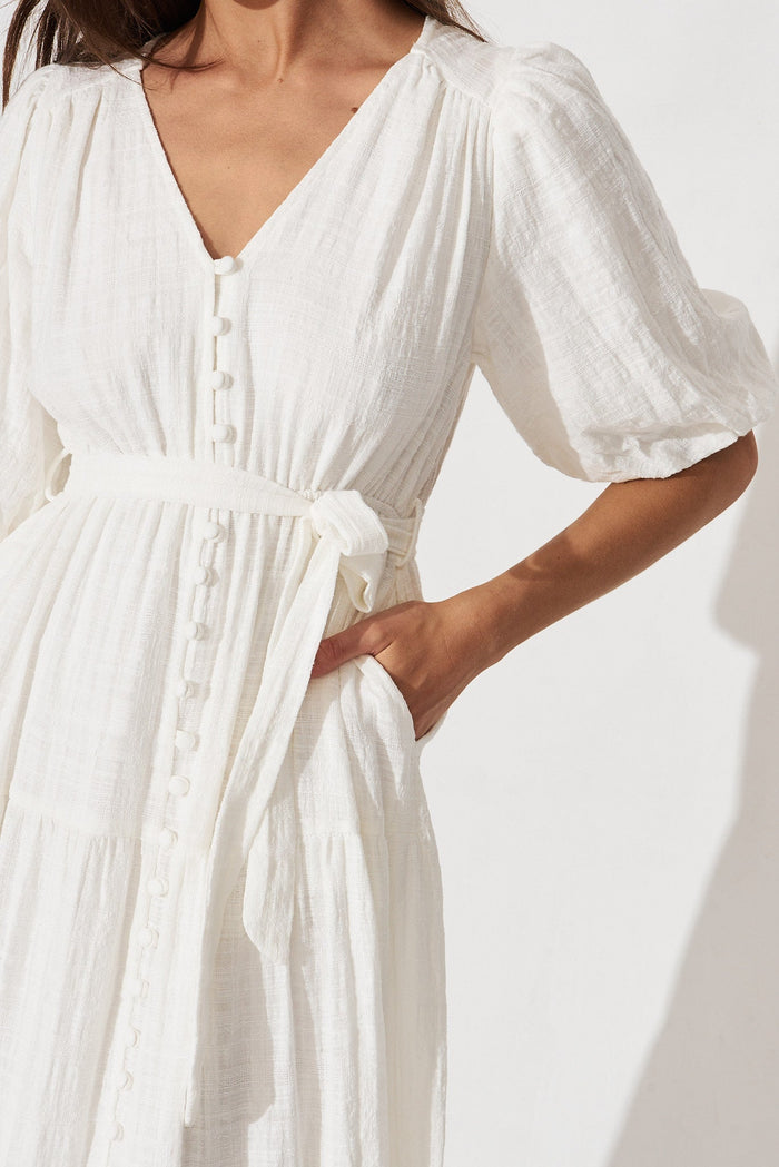 Delina Midi Dress In White Cotton - detail