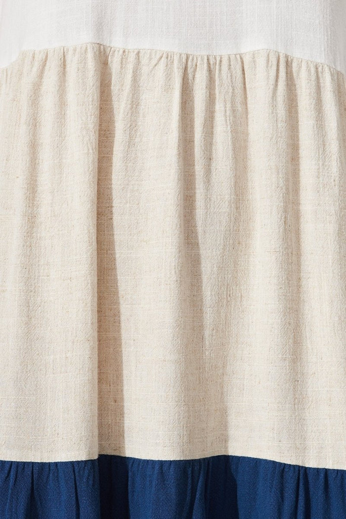 Cecily Midi Dress In Navy Linen Blend Colourblock - St Frock (Dev)