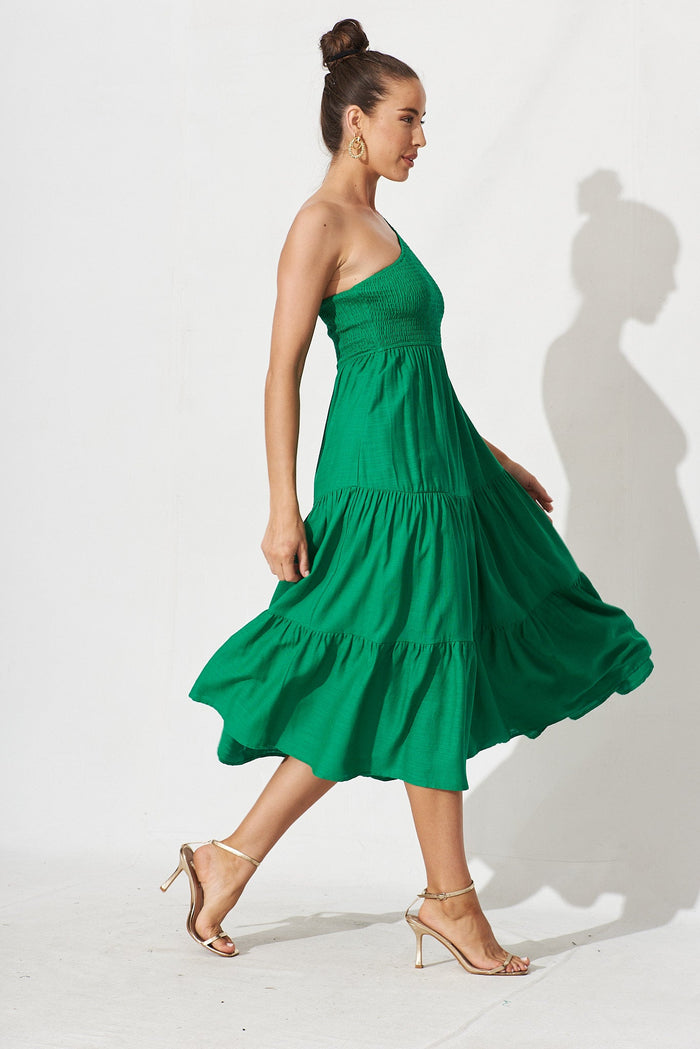Hannary Midi Dress In Green Linen Blend - right side