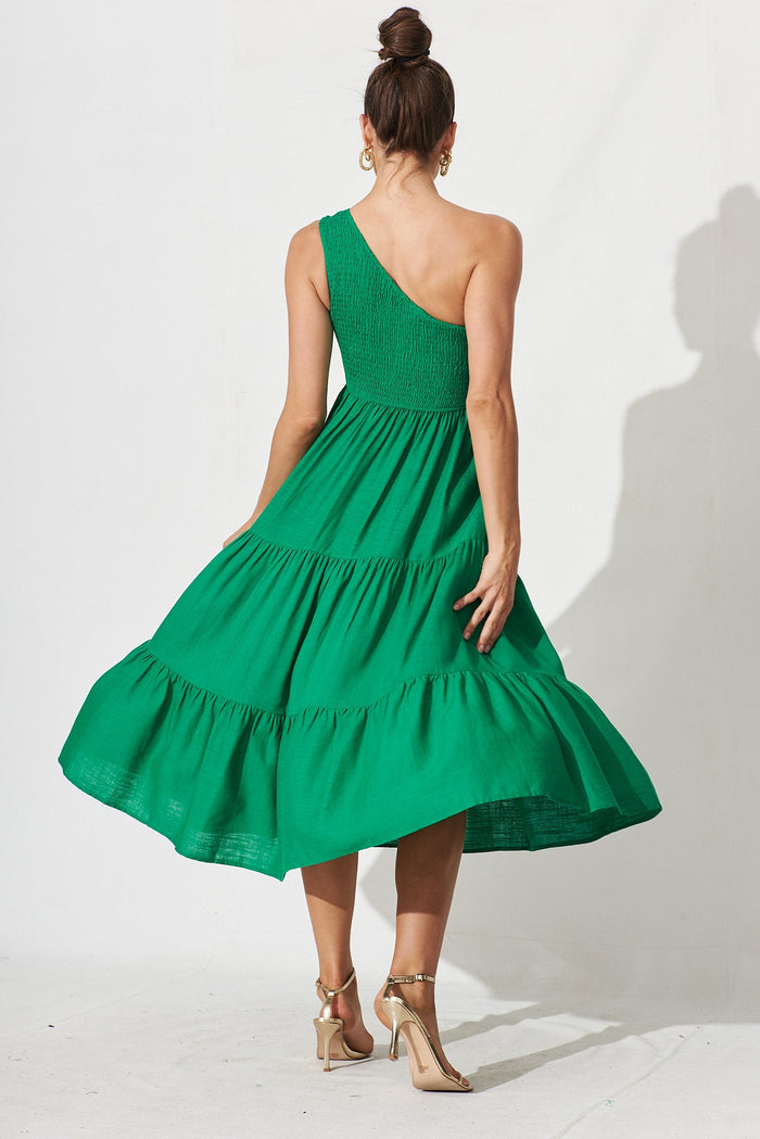 Hannary Midi Dress In Green Linen Blend - back