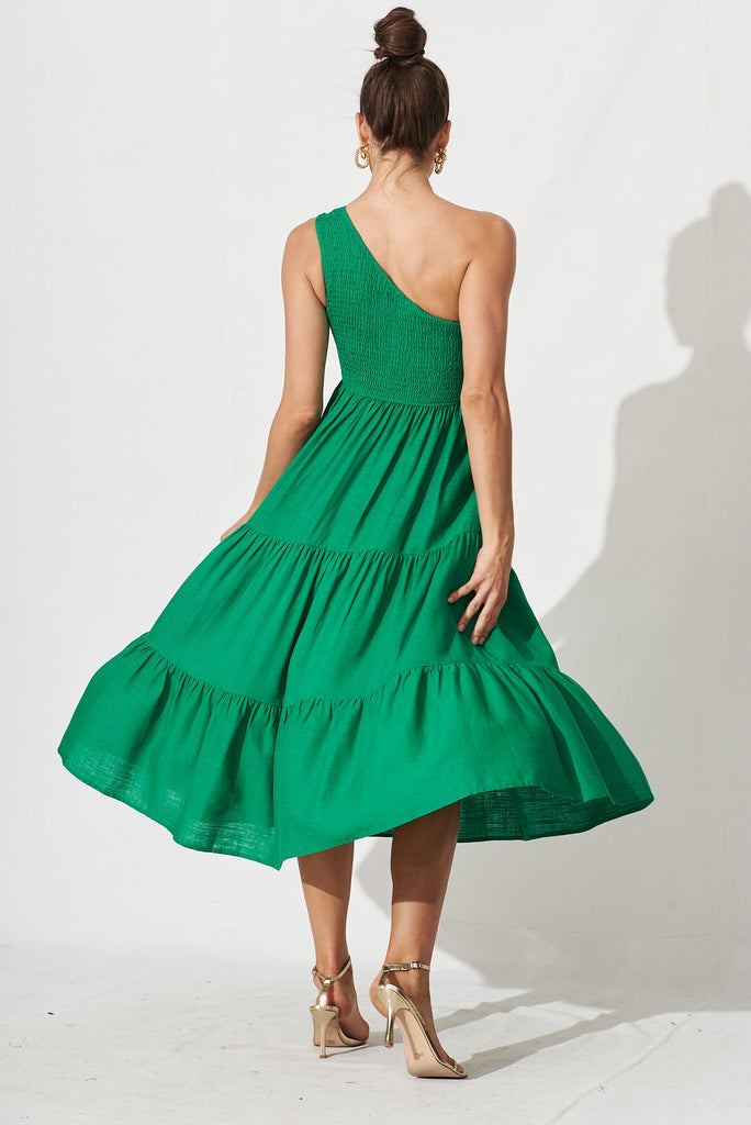 Hannary Midi Dress In Green Linen Blend - back
