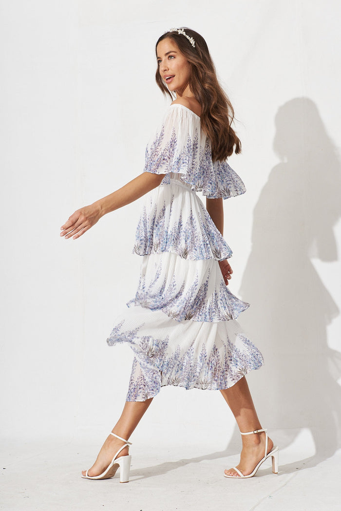 Scarlet Dress In White With Lavender Border Chiffon - side