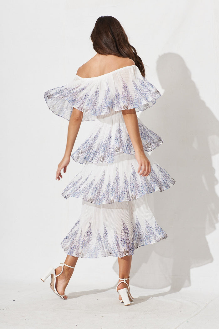 Scarlet Dress In White With Lavender Border Chiffon - back
