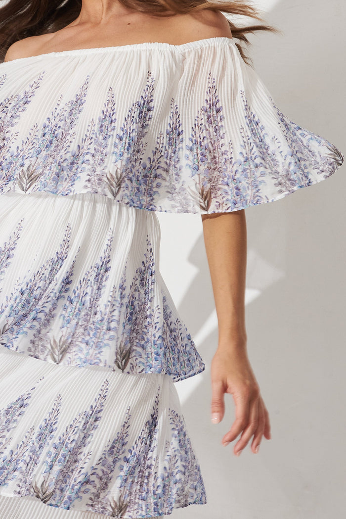 Scarlet Dress In White With Lavender Border Chiffon - detail