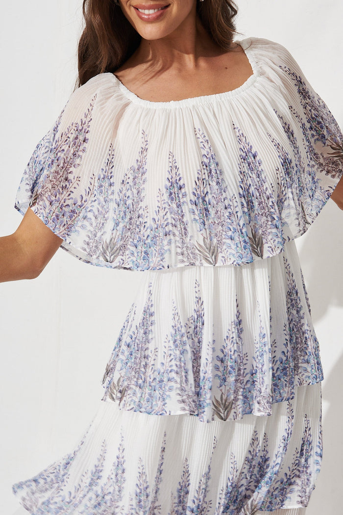 Scarlet Dress In White With Lavender Border Chiffon - detail