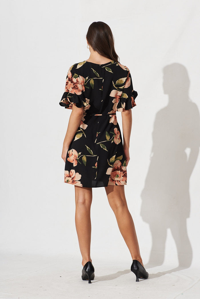 Slade Shift Dress With In Black With Blush Floral - back