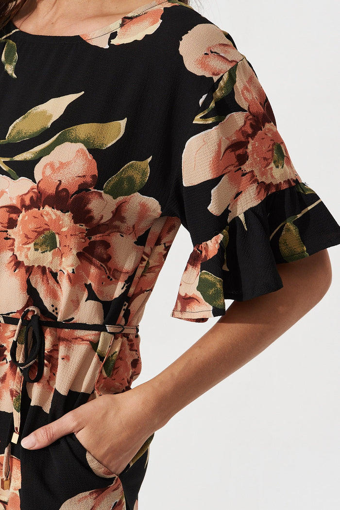 Slade Shift Dress With In Black With Blush Floral - detail