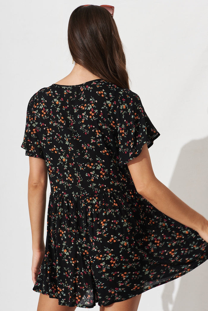 Anesty Playsuit In Black With Multi Ditsy Floral - back