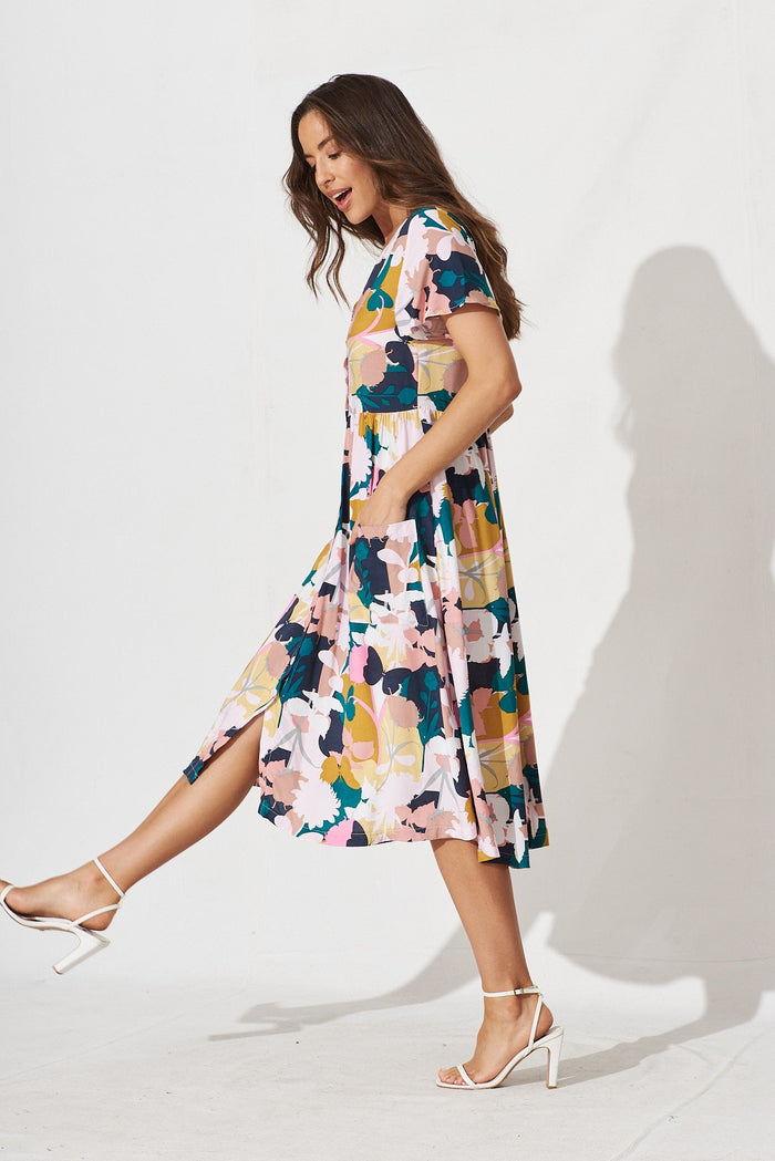 Shayna Midi Dress In Dusty Rose Multi Print - side