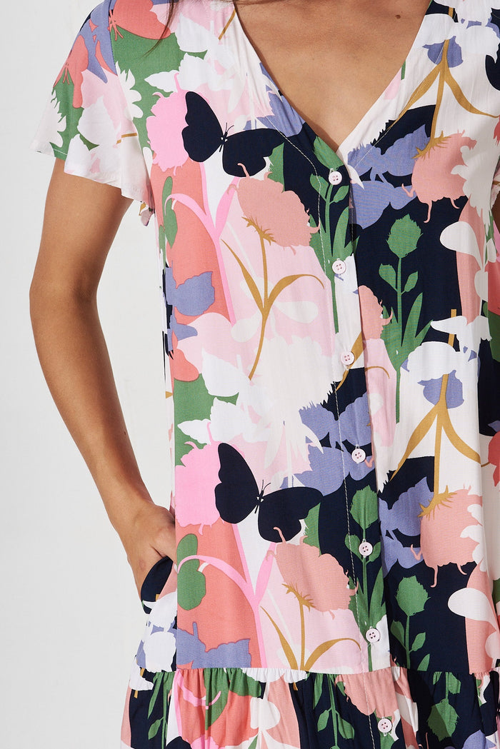 Mariachi Dress In Pink Multi Print - detail