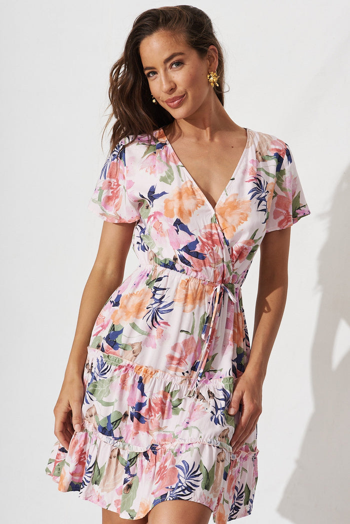 Thalia Dress In Pink With Multi Floral - front