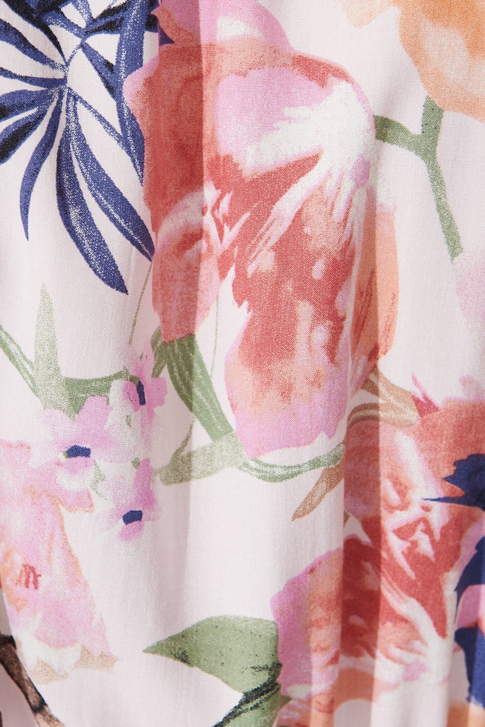 Thalia Dress In Pink With Multi Floral - fabric