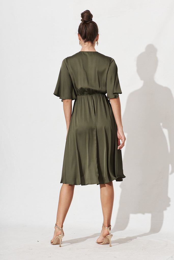 Helsinki Dress In Olive Green Satin - back