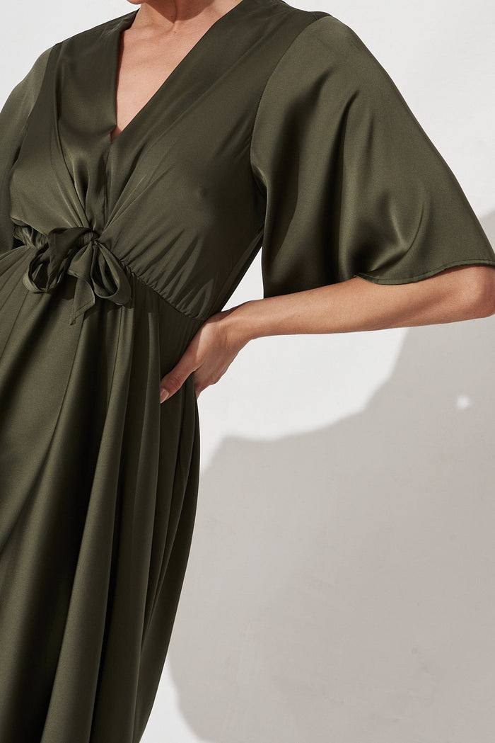 Helsinki Dress In Olive Green Satin - detail