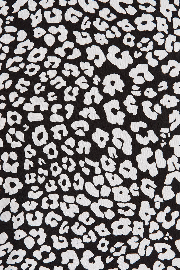 Jayra Midi Smock Dress In Black With White Print - fabric