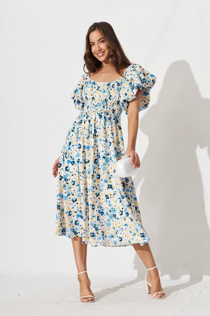 Chestery Midi Dress In Blue Floral - St Frock (Dev)