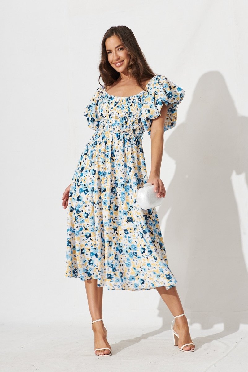 Chestery Midi Dress In Blue Floral - St Frock (Dev)