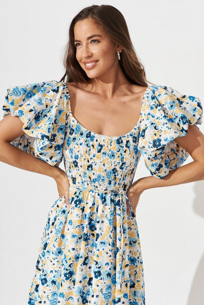 Chestery Midi Dress In Blue Floral - St Frock (Dev)