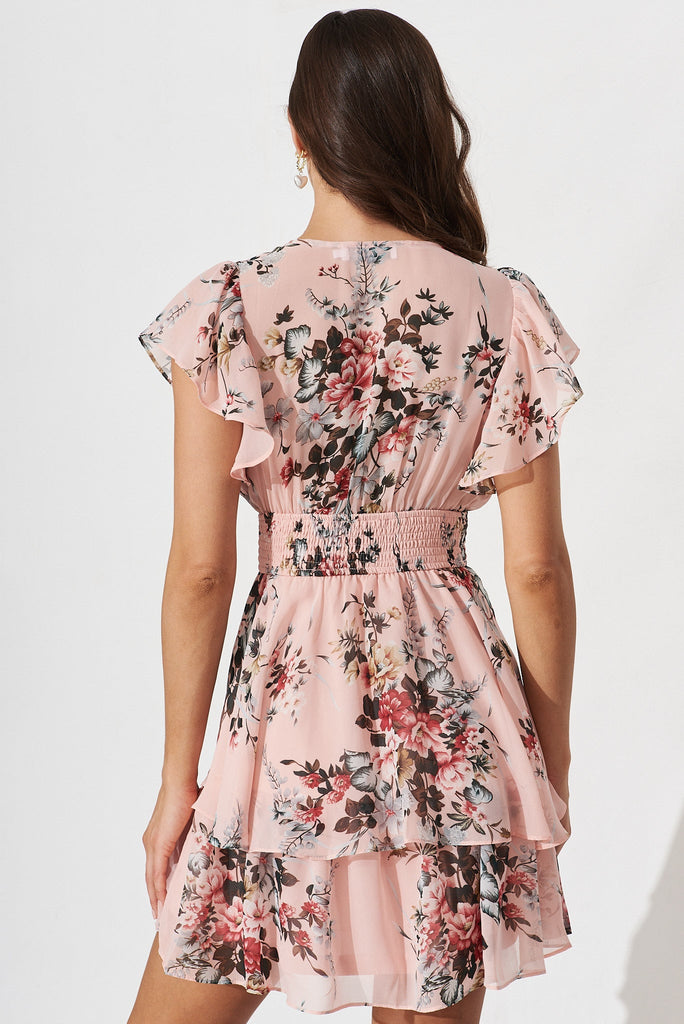 Francee Dress In Blush With Pink And Blue Floral Chiffon - back