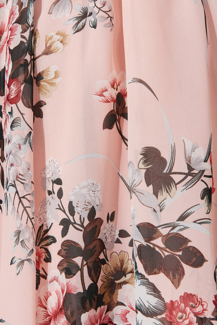 Francee Dress In Blush With Pink And Blue Floral Chiffon - fabric