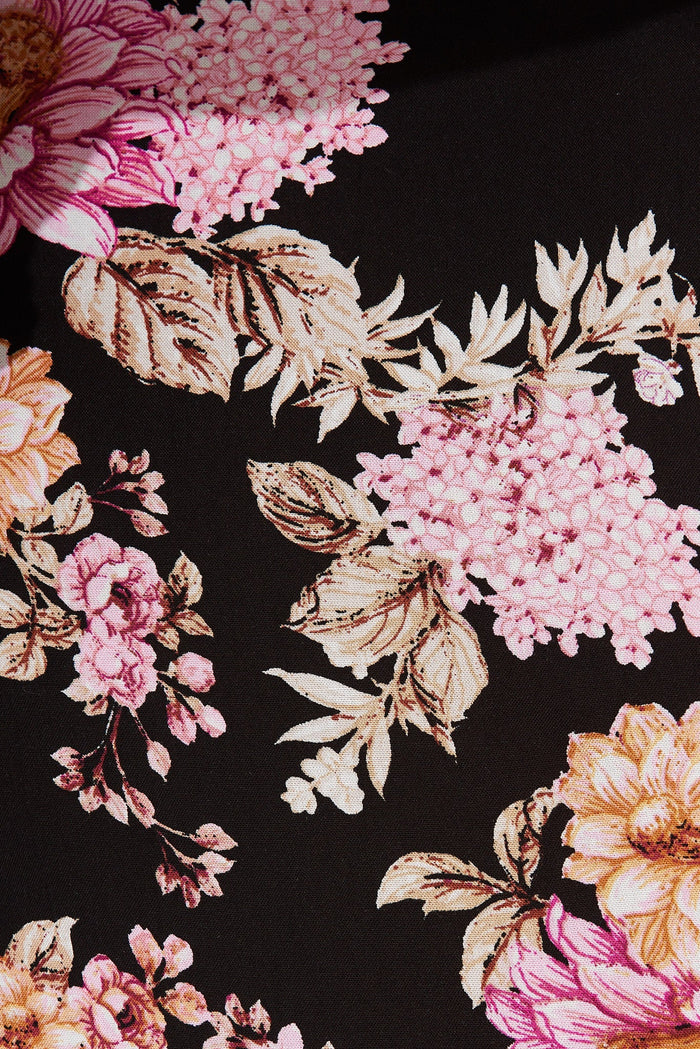Kabrana Smock Dress In Black With Mauve Floral - fabric