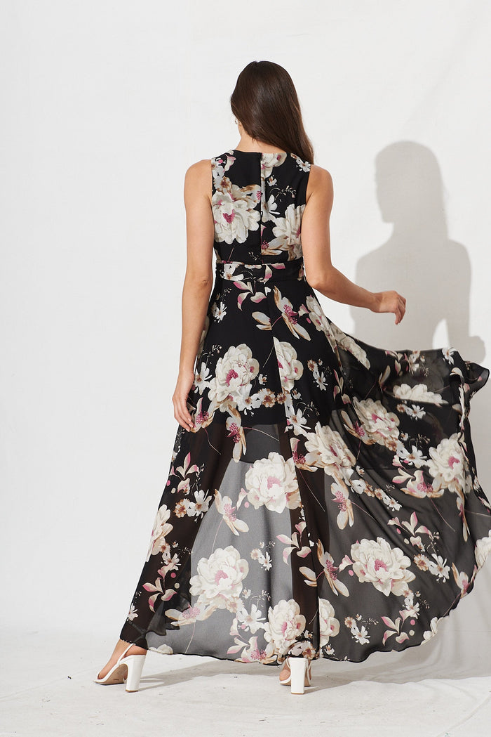 Desiree Maxi Dress In Black Floral Chiffon - back
