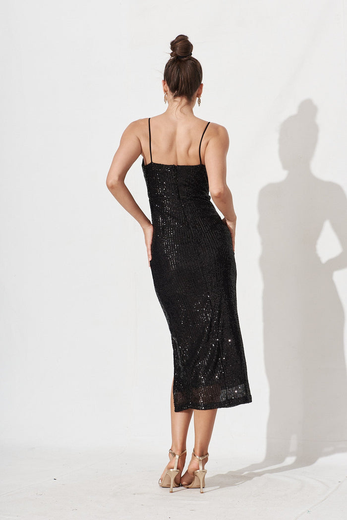 Alora Midi Dress In Black Sequin - back