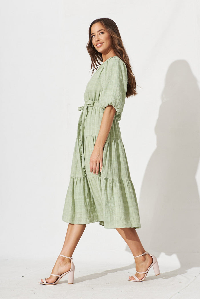 Delina Midi Dress In Sage Cotton - side