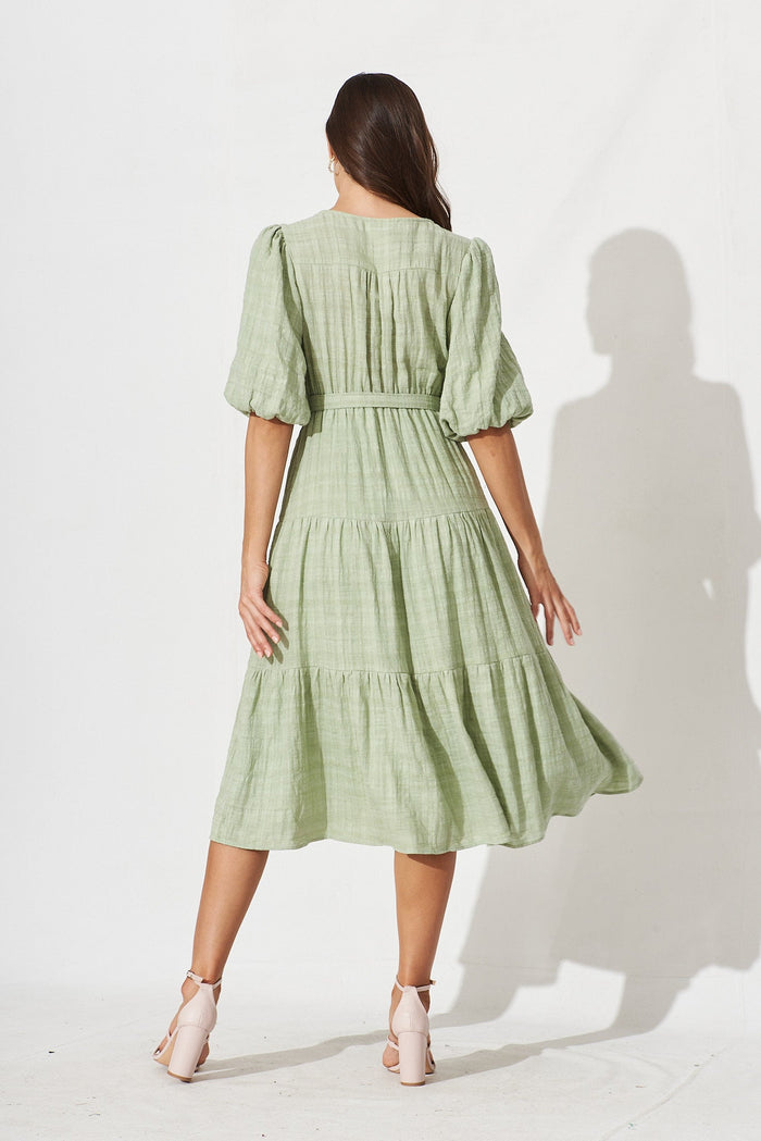 Delina Midi Dress In Sage Cotton - back