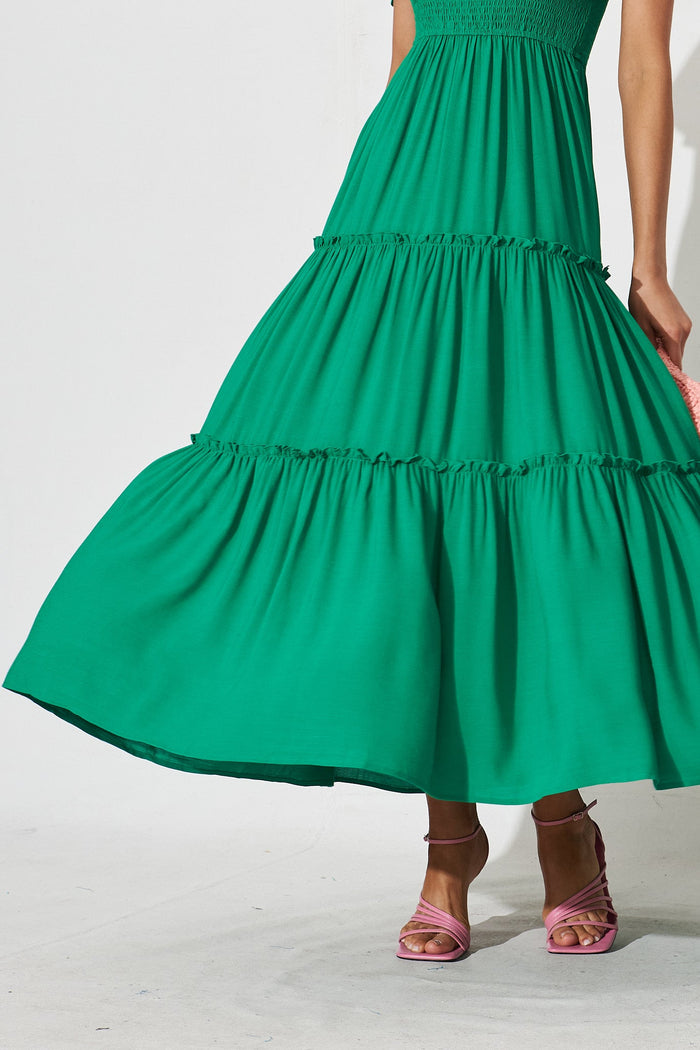Annabeth Shirred Maxi Dress In Green - St Frock (Dev)