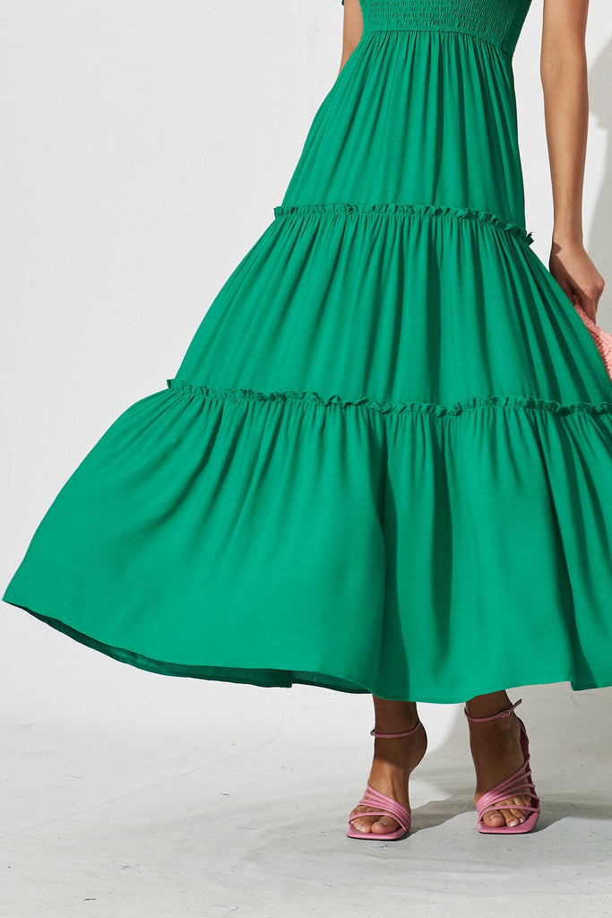 Annabeth Shirred Maxi Dress In Green - St Frock (Dev)