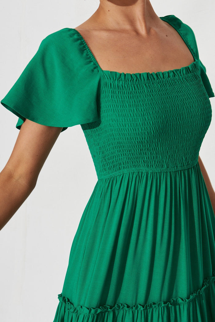 Annabeth Shirred Maxi Dress In Green - St Frock (Dev)