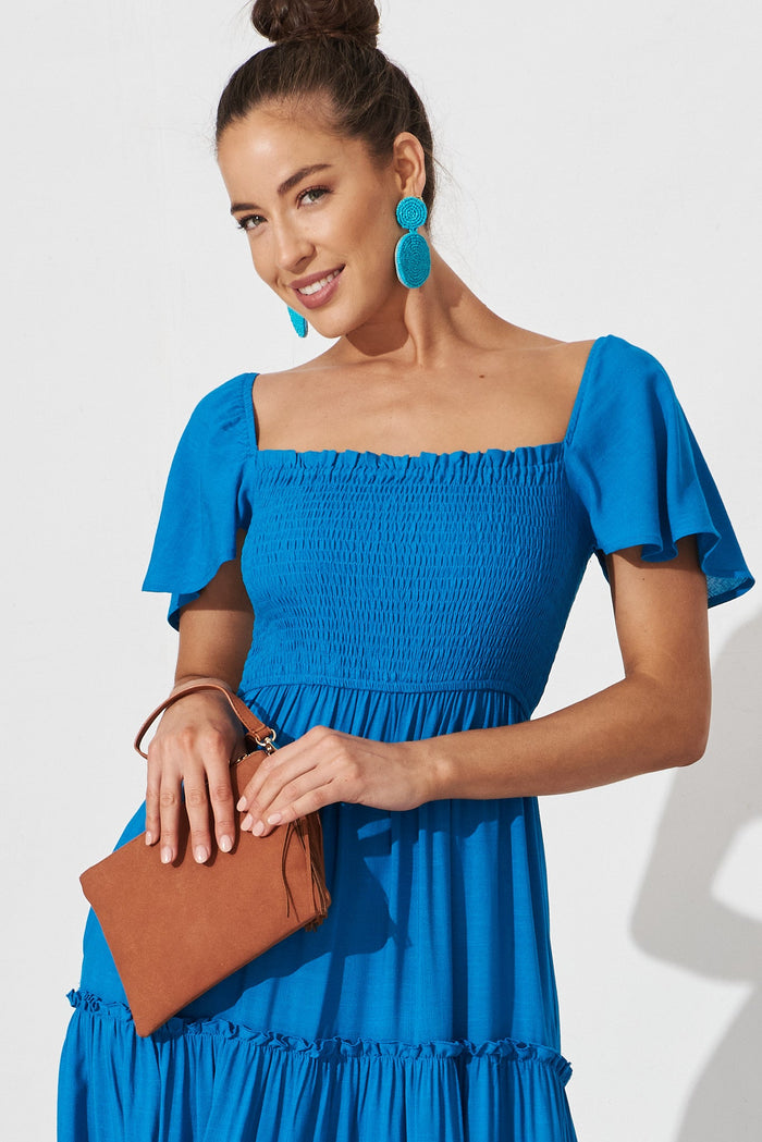 Annabeth Shirred Maxi Dress In Blue - St Frock (Dev)