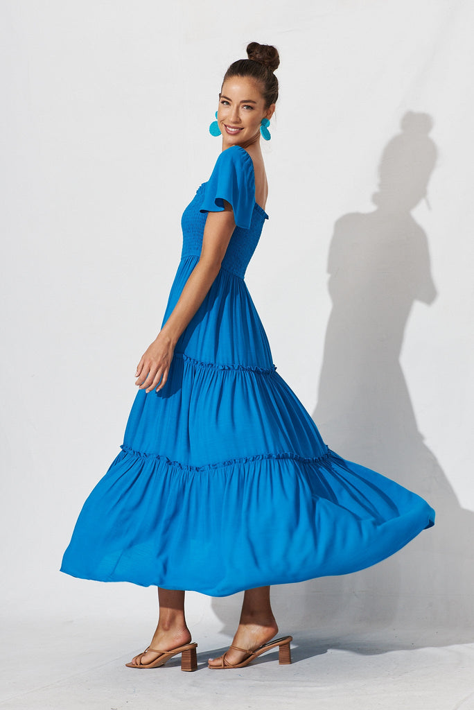 Annabeth Shirred Maxi Dress In Blue - St Frock (Dev)