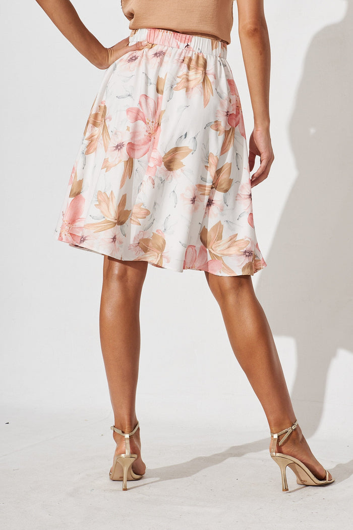 Babe Skirt In White With Peach Floral - back