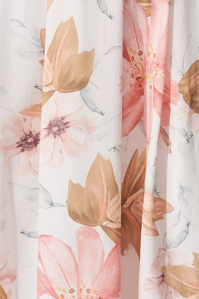 Babe Skirt In White With Peach Floral - fabric