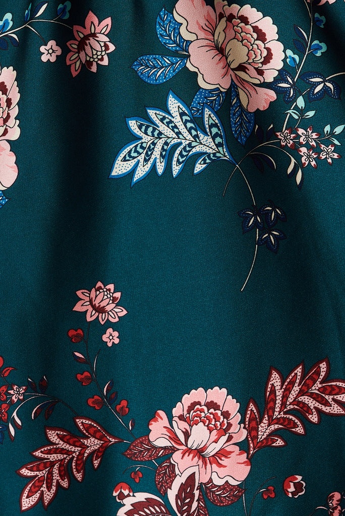 Helsinki Dress In Green With Blush Floral - fabric