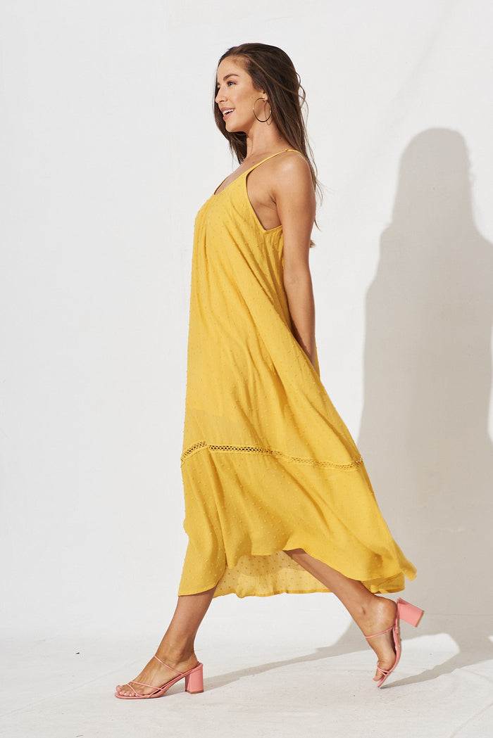 Lost Paradise Maxi Dress In Mustard Swiss Dot - side