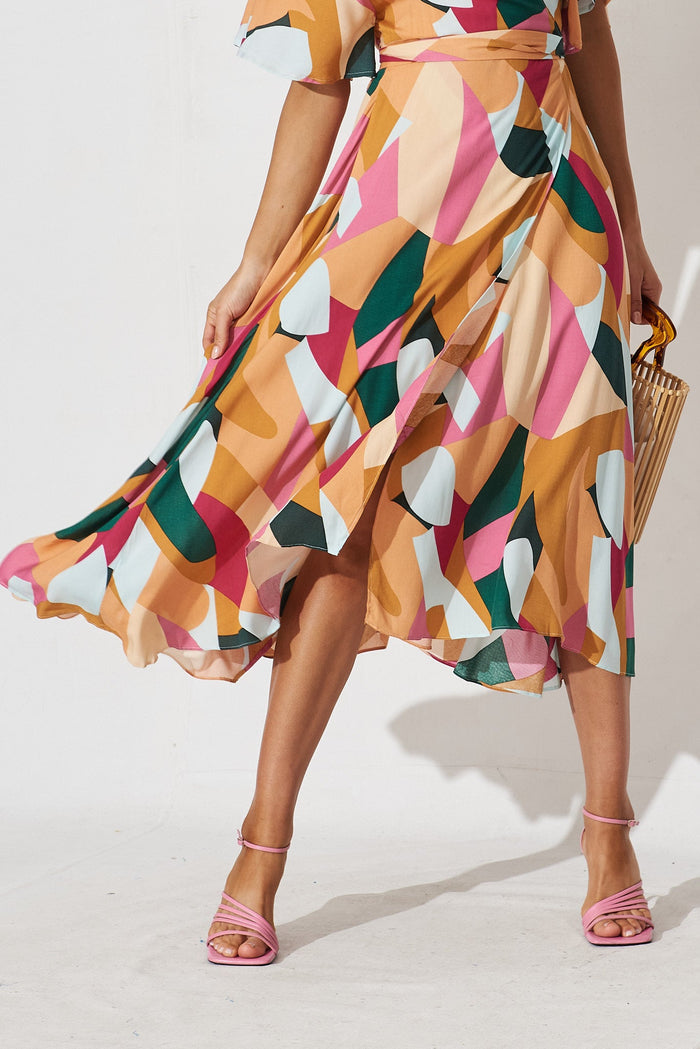 Saylor Midi Wrap Dress In Orange Multi Print - detail
