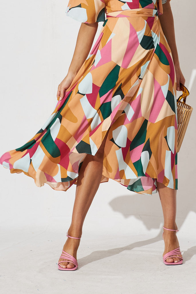 Saylor Midi Wrap Dress In Orange Multi Print - detail