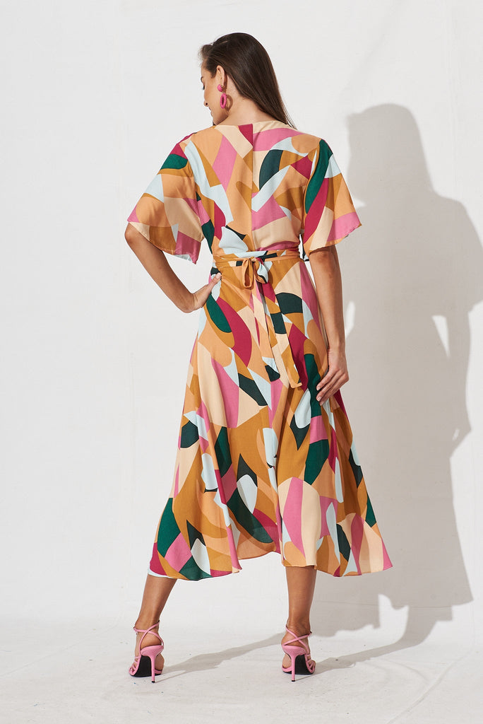 Saylor Midi Wrap Dress In Orange Multi Print - back