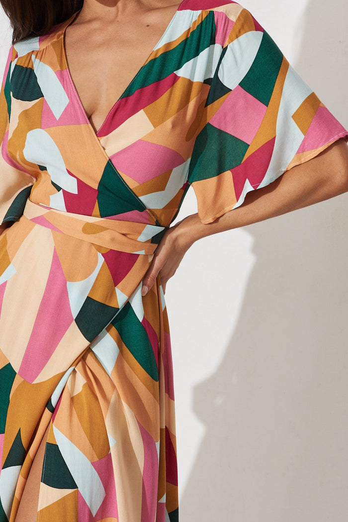 Saylor Midi Wrap Dress In Orange Multi Print - detail