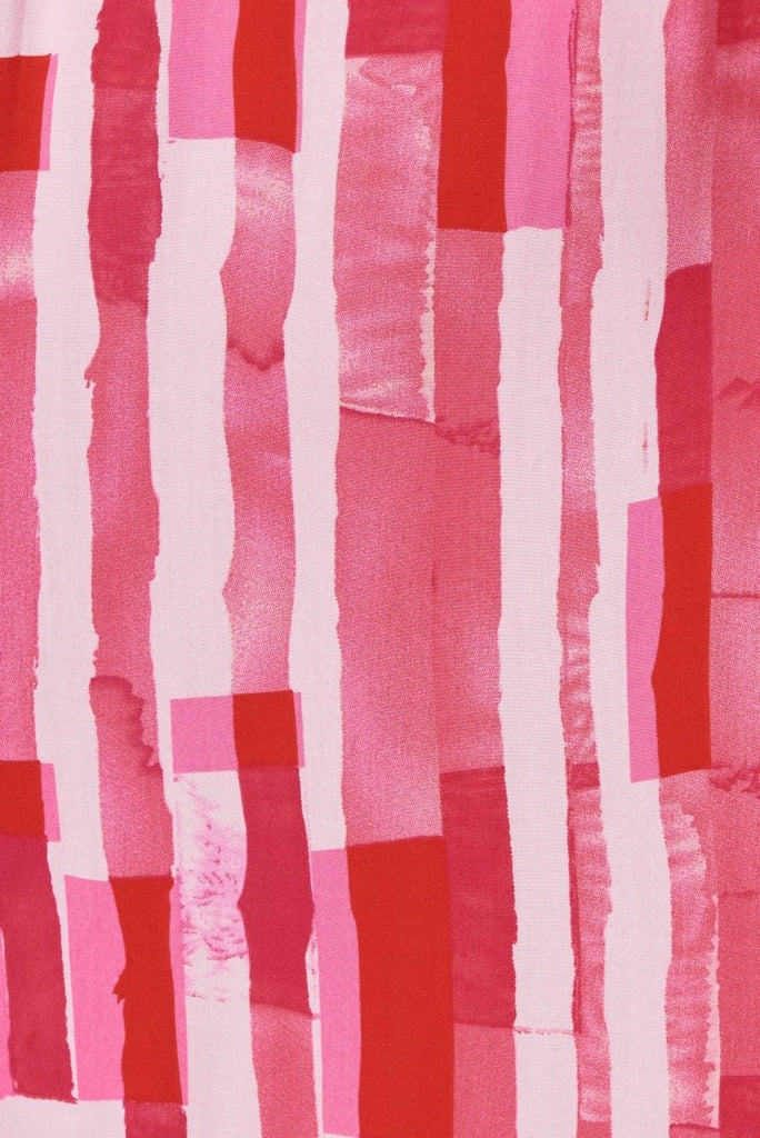 Candie Midi Dress In Red With Pink Print - St Frock (Dev)