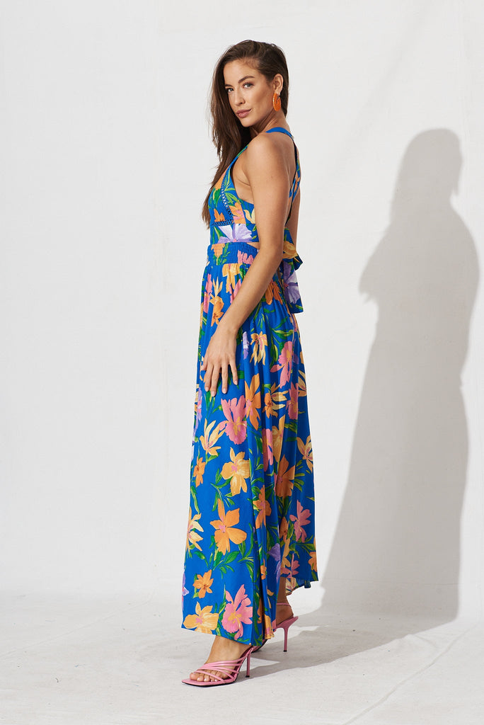 Arianne Maxi Dress In Blue With Orange Multi Floral - St Frock (Dev)