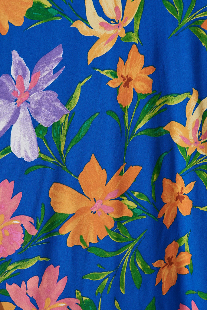 Arianne Maxi Dress In Blue With Orange Multi Floral - St Frock (Dev)