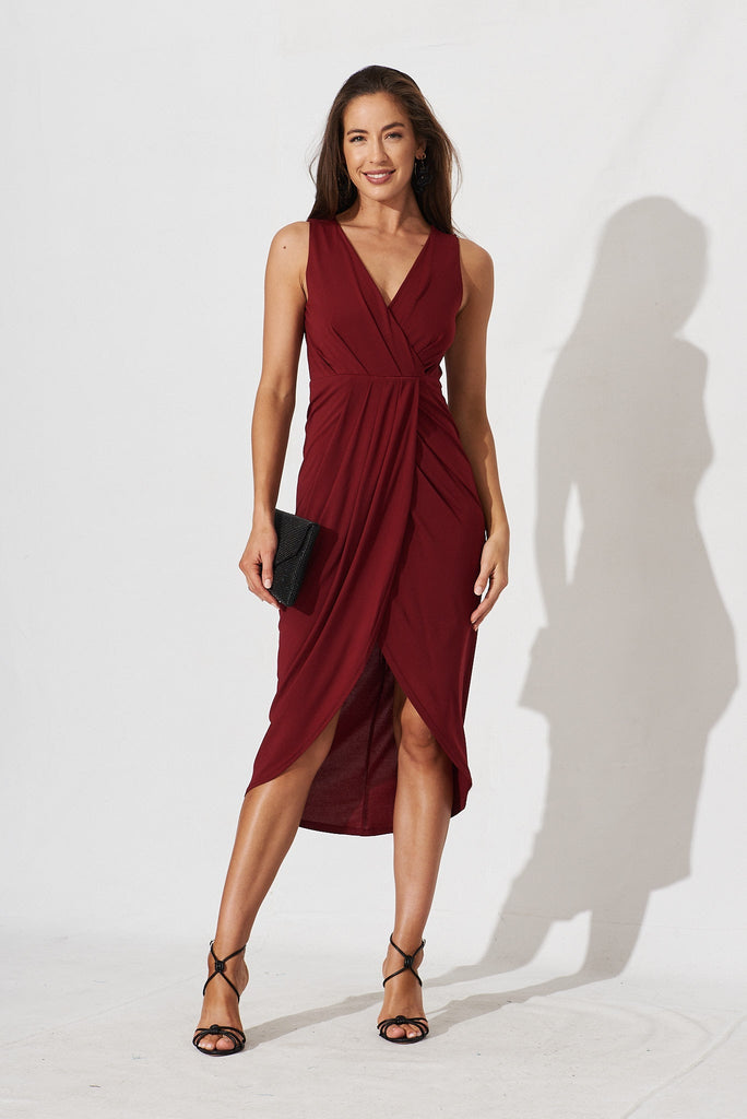 Amanda Midi Dress In Wine - full length