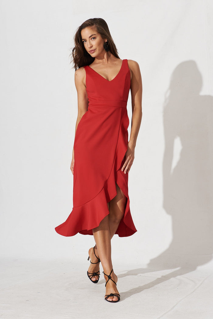 Constantina Midi Dress In Red - full length